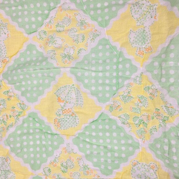 Vintage Baby Blanket Sleeping Bag Yellow Green Ducks Nursery Animal Theme Zip Up - Picture 2 of 11